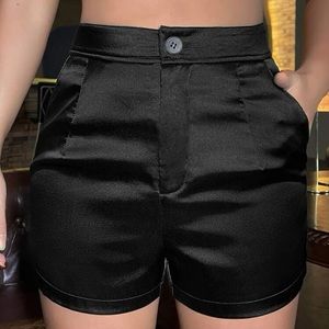 High Waist Slant Pocket Satin Shorts